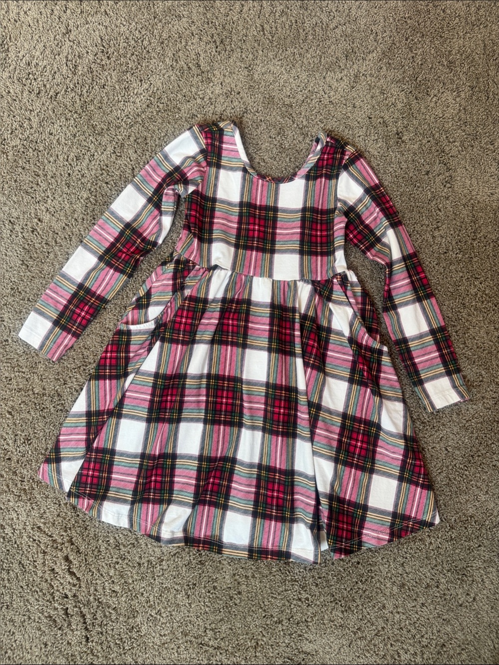 Hanna Andersson White and Pink Plaid Long-Sleeve Knit Dress